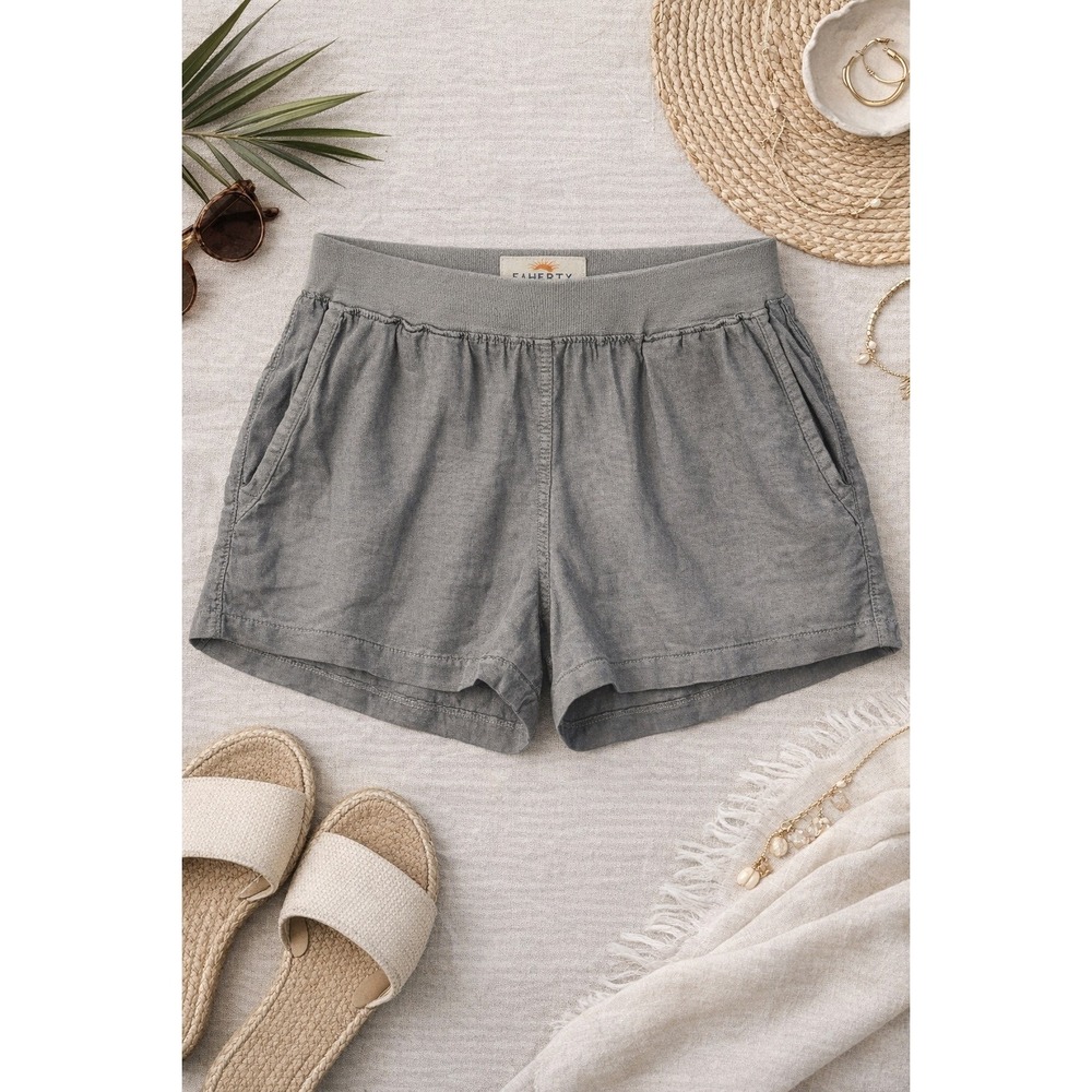 Faherty Womens Grey Linen Tencel Blend Elastic Waist Shorts Size M 3.5 Inseam